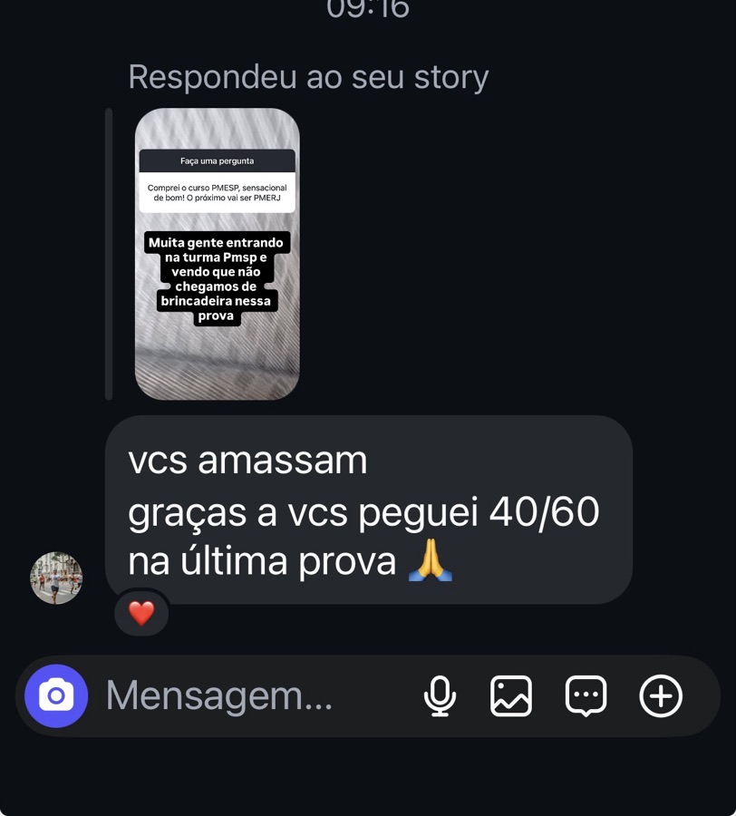 Mensagem de aluno que fez 40 de 60 na última prova da PMSP